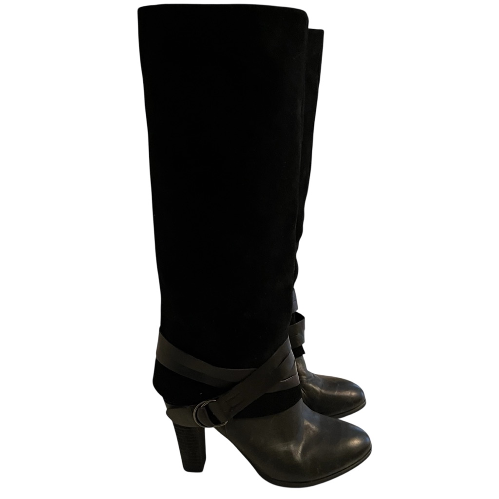 Carlos Santana Black Suede Faux Leather "Mystery" Buckle Knee-High Boots 8.5